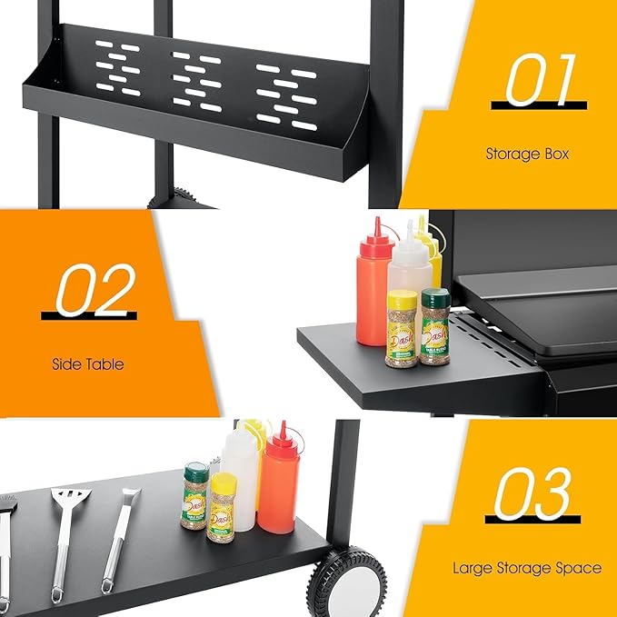 3 Burner BBQ Gas Griddle with Hood, 25.6 Inch Stainless Steel Portable Detachable Propane Griddle, 45,000 BTU Flat Top Barbecue Grill with Side Shelves for Camping