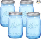 WELLIFE Wide Mouth Mason Jars,4 Pack Blue Mason Jars 32 OZ,Mason Jar for Decor Canning & DIY Crafts,Food Storage,Fermenting,Pickling,Meal Prep