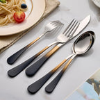 Colorful Silverware Set 20 Piece 18/0 Stainless Steel Flatware Black and Gold Handle Cutlery Set Service for 4 Fork Knife Spoon Set Mirror Finish Dishwasher Safe