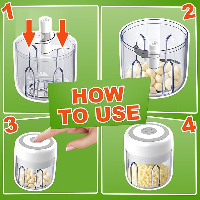 Electric Vegetable Chopper, Rechargable USB Blender to Vegetable Portable Food Processor Onion Mincer, Cordless Meat Grinder for Vegetable, Compact Food Processor for Ginger Chili Fruit Meat Salad