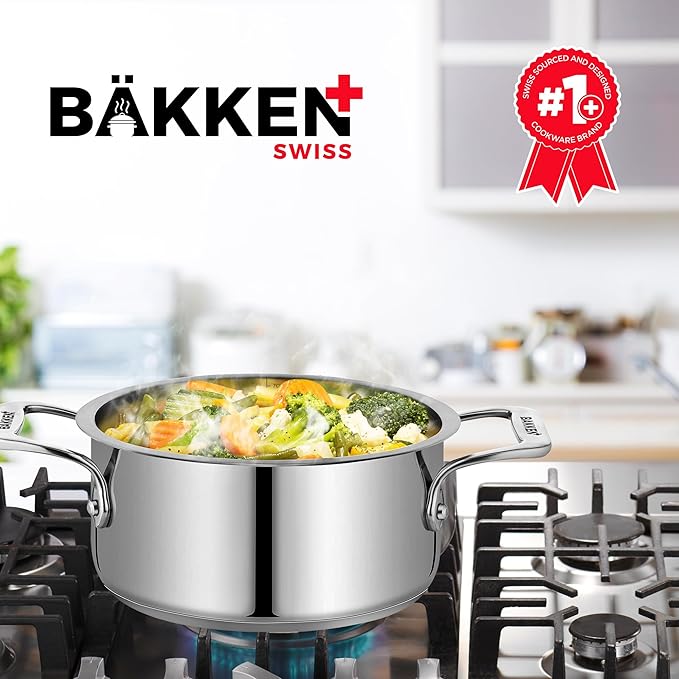 Stainless Steel Stockpot with Lid 2 Quart, Durable 18/8 Stainless Steel, Impact-Bonded Base for Even Heating, Riveted Handles, Oven & All Stove Compatible, Safe Up To 500°F (260°C)