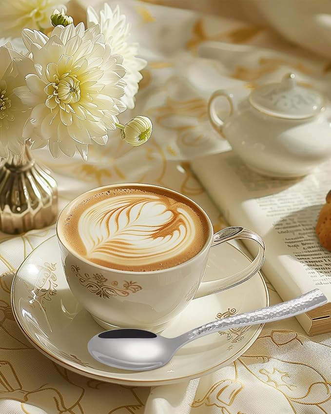 20-Piece Silverware Set, Ollex Stainless Steel Hammered Flatware Cutlery Set for 4, Mirror Polished Kitchen Utensils included Silver Knives Spoons and Forks Set Dishwasher Safe