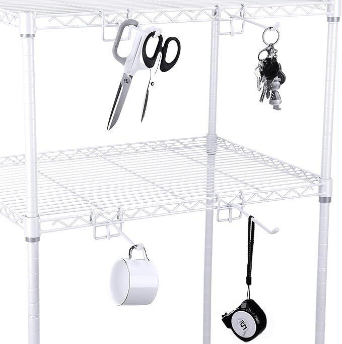 4 Pcs Accessory Hooks for Wire Shelving with Rubber Cover Heavy Duty Metal Hooks for Hanging Kitchen Utensils Wire Shelf Accessories Room Organization (White)