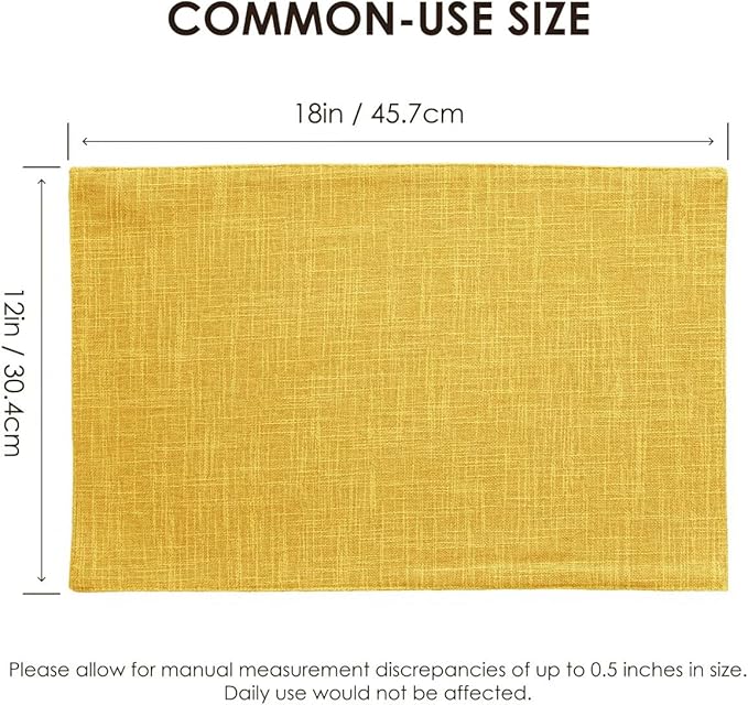 Placemats Set of 8, Bilayer Thickened Linen Place Mats Heat Resistant Machine Washable Wrinkle Free Carefully Selected Polyester Mats for Kitchen/Dining/Coffee Table (Yellow)