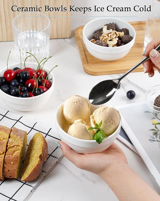 NUTRIUPS 12oz Small Bowls, 4.5in Ice Cream Bowl, Set of 8 White Ceramic Bowl for Dessert Snack Rice Side Dishes