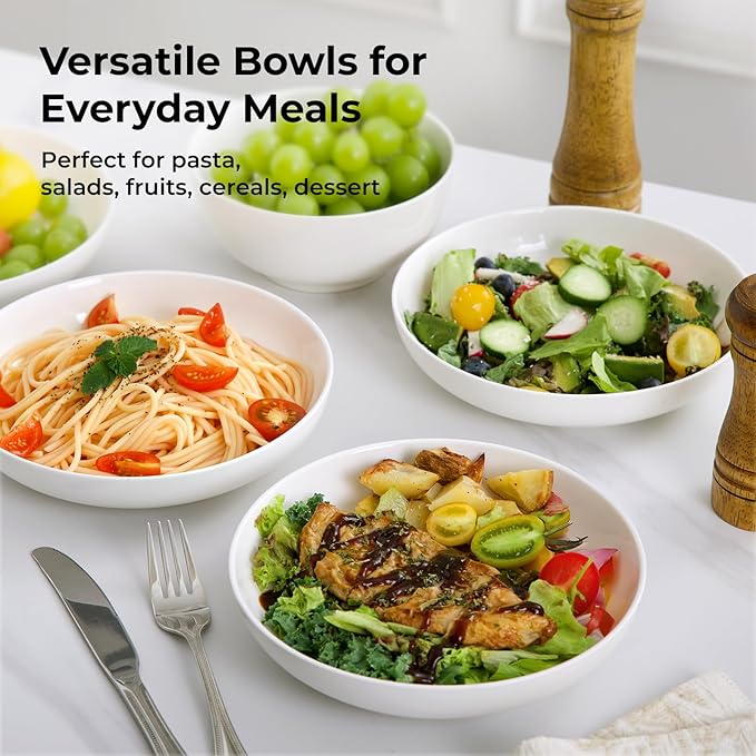 Y YHY Pasta Bowls, 22 Ounce Salad White Bowl Plates Set of 6, Porcelain Dishes for Serving Dinner - Dinnerware Sets Microwave Dishwasher Safe Thanksgiving Day Gift