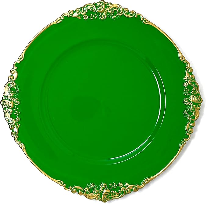 allgala Heavy Quality Round Charger Plates - Chargers for Dinner Plates - Set of Charger Plates for Table Decor - Ideal for Weddings, Thanksgiving Parties & Holidays - Floral Green (13-Inch 6-Pack)