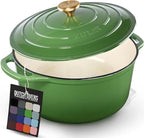 Zulay Kitchen 5 Quart Enameled Cast Iron Dutch Oven Pot with Lid – Premium Durability & Oven Safe up to 500°F – Heavy Duty Cookware Perfect for Bread Baking, Stews, Braising & Roasting – Green