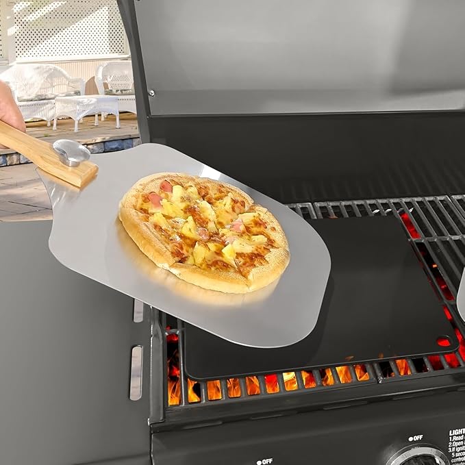 Hisencn Pizza Steel for Oven & Grill – 16"x13.4" Ceramic Baking Steel Pizza Stone Set with Pizza Peel, Cutter & Dough Scraper – High Conductivity for Crispy Crust, Indoor & Outdoor Use