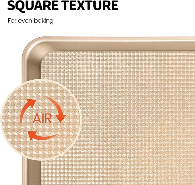 Vinino Quarter Sheet Pan, Baking Sheet, Cookie Sheets For Baking With Square Texture Pattern, Thicker Carbon Steel Non-Stick Baking Pan Tray