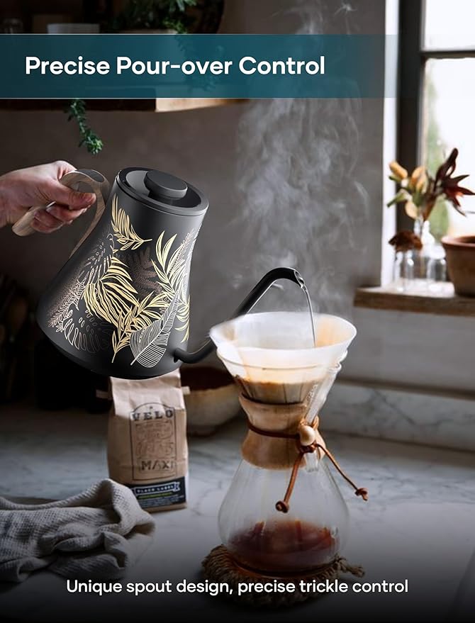 Electric Kettle, Gooseneck Electric Kettle, ±1℉ Precise Temperature Control, Stainless Steel Interior, Quick Heating for Pour Over Coffee, Tea & Boiling Water, 0.9L (Artist)