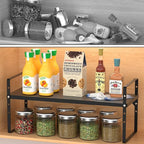 Expandable Cabinet Shelf Organizer, Stackable Kitchen Pantry Counter Storage, Adjustable Closet Cupboard Stand Rack Risers Spice Organization 80LBS Heavy Duty Black Large 1 Pack