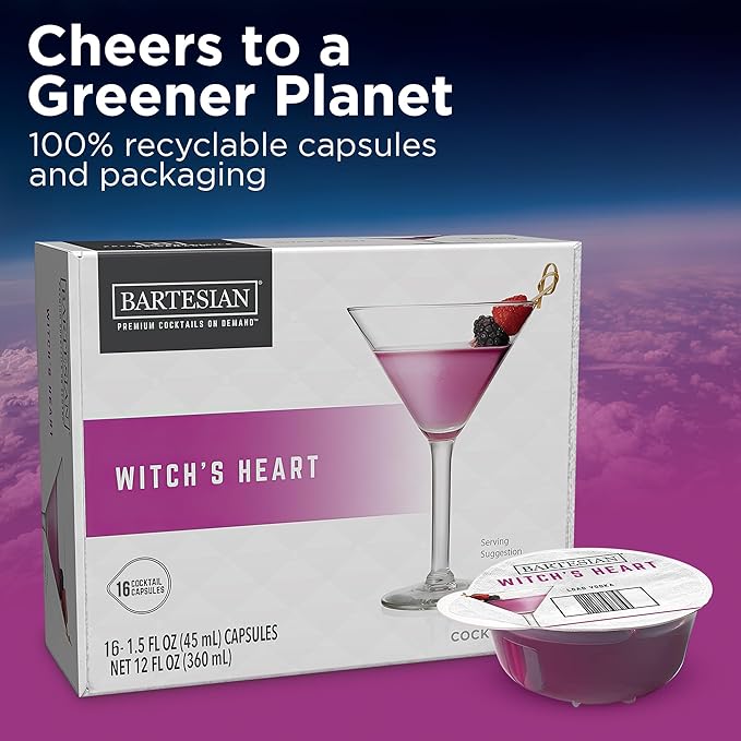 Bartesian Witch's Heart Halloween Cocktail Capsules for Cocktail Machine – Home Bar Mixology Cocktails Mix Capsule Set To Use With the Bartesian Premium Cocktail Drink Maker Machine – Pack of 16