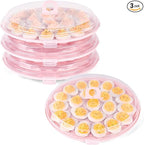HANSGO Deviled Egg Containers with Lid, 3PCS Deviled Egg Platter Carrier Holder Trays with 66 Slots for Holiday Party and Home Kitchen, Pink