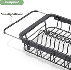 Expandable Dish Drying Rack Over The Sink, Adjustable Dish Rack in Sink, Rustproof Dish Drainer for Kitchen Counter, Dish Strainer with Utensil Holder, Standard Size