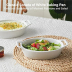 ONEMORE Oval Au Gratin Baking Dish, 20 oz Small Casserole Dishes with Handles 6x8" Ceramic Baking Pan for 1-2 People, Oven Safe for Lasagna, Pies, Individual Servings & Side Dishes, Set of 4, White