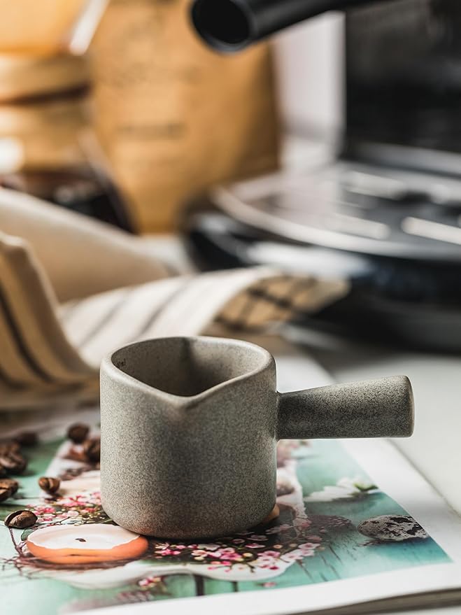 Measuring Cups Ceramic, Double Spouts Espresso Cup with Handle, Coffee Measuring Cups, Espresso Shot Milk Cup Pitcher 90 Ml, Gray