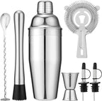 7-Piece Cocktail Shaker Set, 24oz Shaker Strainer Muddler Jigger Mixing Spoon Pourers, Bartender Kit, Bar Accessories, Stainless Steel Bar Set