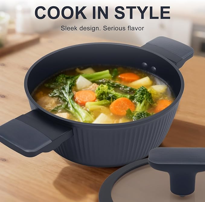 Nonstick Cookware Set Non Toxic, 3-Piece Pots and Pans Set, PFOA/PTFE Free, Induction Ready & Dishwasher Safe, Ceramic Coating for Easy Release