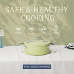 Stock Pot 4.5qt Dutch Oven with Lid (9.5") Nonstick Ceramic Coated Non-Toxic PFAS-Free Even Heat Distribution for Braising, Baking Bread & Soups, Compatible for All Cooktops(Induction/Gas/Electric) Oven Safe to 500°F (Avocado Green)