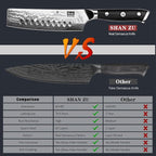 SHAN ZU Chef Knife, Damascus Professional Extra Sharp Kitchen Knife, Japanese High Carbon Super Steel Nakiri Knife with Ergonomic G10 Glass Fiber Handle