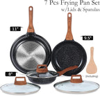 ESLITE LIFE Nonstick Ceramic Frying Pans Skillets Set with Lids, Non-Toxic Egg Omelette Kitchen Cooking Pans Compatible with All Stovetops (Gas, Electric & Induction), PTFE & PFOA Free (Black)