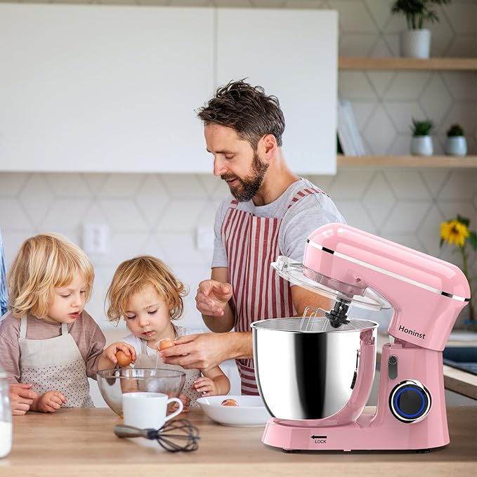 Stand Mixer, 6.5QT 10-Speed Tilt-Head Electric Stand Mixer, 3-In-1 Kitchen Mixer with Bowl, Dough Hook, Whisk and Beater, Food Mixer for Baking, Cake and Most Home Cooks, Pink