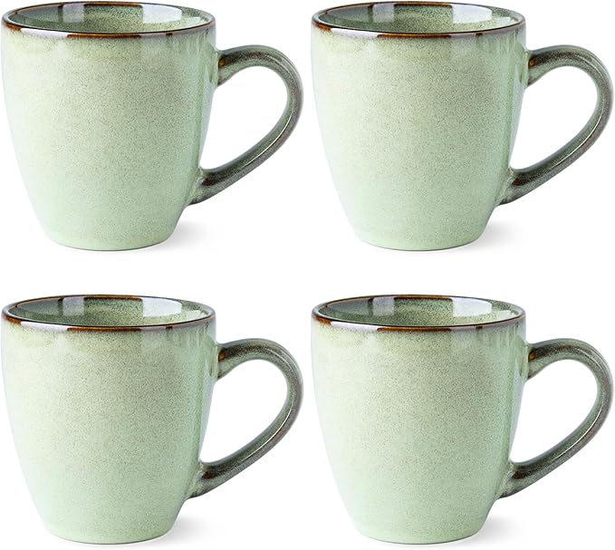 GBHOME Ceramic Coffee Mugs Set of 4, 12oz Stoneware Coffee Mugs Set For Dad Mom Women MEN, Light Weight Ceramic Coffee Cups for Latte/Tea/Beer/Hot Cocoa, Dishwasher & Microwave Safe, Pastel Green
