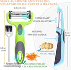 GANNK Potato Apple Vegetable Peelers for Kitchen, I and Y Peelers for Fruit Veggie Potatoes Carrot Cucumber, 3 in 1 Blade Spin Design With Julienne Function