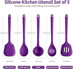 Silicone Kitchen Cooking Utensil Set: U-Taste 600ºF Heat Resistant 13.6in Extra Long Kitchen Tools, Food-Grade Non-Stick Spatula Turner Spoon Ladle for Stir Frying, Serving, Mixing (5 Pieces, Purple)
