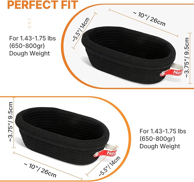 Banneton Bread Proofing Basket Set - 2X Oval Round Sourdough Proofing Baskets - Sourdough Proofing Bowls Bread Baking Supplies With Liner & Cloth Cover - Cotton Rope Banneton Basket for Baking