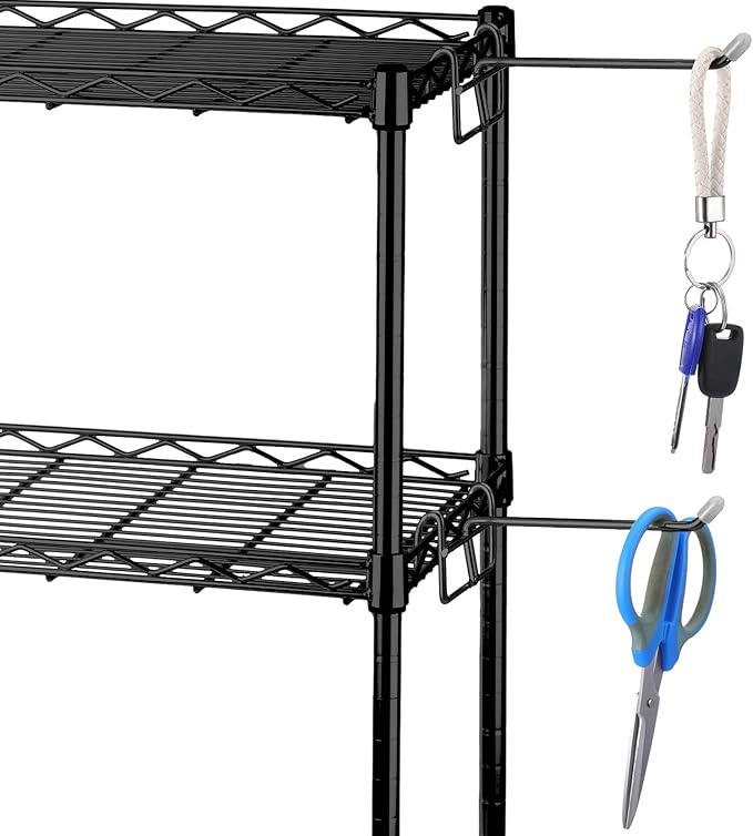 4 Pcs Accessory Hooks for Wire Shelving with Rubber Cover Heavy Duty Metal Hooks for Hanging Kitchen Utensils Wire Shelf Accessories Room Organization (Black)