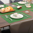 Myir JUN Placemats Set of 6, Vinyl Woven Placemats Place Mats Indoor Washable Table Mats Non-Slip Place mats for Dining Table (Dark Green, Set of 6)