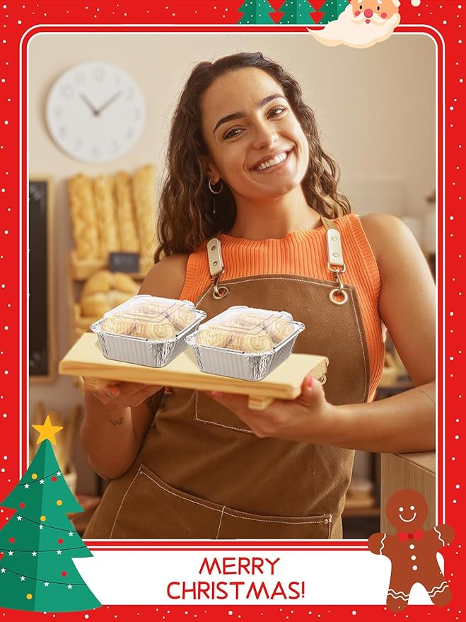 110 Pack 5x4 Disposable Small Aluminum Pans with Dome Lids - 1lb-Mini-Aluminum-Foil-Pans-Tin-Foil-Takeout-Trays-Food-To-Go-Containers-for-Meal-Prep-Cooking-Roasting-Heating-Baking