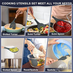 P&P CHEF Silicone Cooking Utensils Set, 12PCS Kitchen Utensils Set with Wooden Handle for Nonstick Cookware, Ladle, Spoon, Spatula, Tong, Heat-resistant & Non-scratch, Non Smell & Healthy, Gray