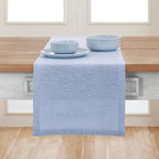 Solino Home Linen Table Runner 48 Inches - 100% Pure Linen Chambray Blue Table Runner 14 x 48 Inch Ideal for Dresser and Coffee Tables - Summer - Athena