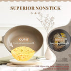 Nonstick Frying Pan, 8/10/12 Inch Skillet with Stay Cool Handle, Stain/Scratch/Crack Proof, Induction Compatible & Oven Safe, Dishwasher Safe, PTFE & PFOA Free (8 Inch, Natural Linen)