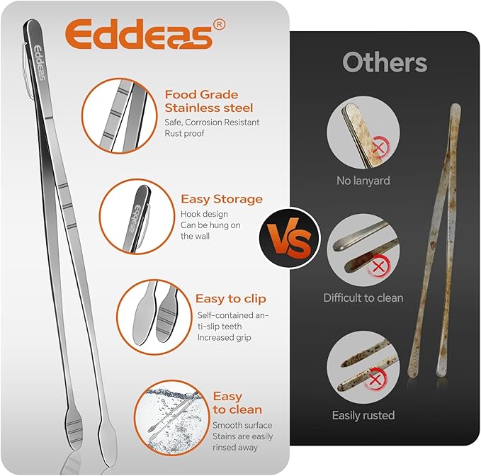 Kitchen Tweezers Tongs, Cooking Tweezers Stainless Steel - 3 Size 12'' 10'' & 8 inch Ideal for Meat, pasta, plating and pinching delicate small pieces of food, Set of 3