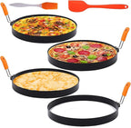 4 Packs Large 8 Inch Omelette Ring for Griddle, Non-Stick Stainless Steel 8" Griddle Omelet Rings,Large Omelet Mold Pancake Ring Mold Crumpet Circle Silicone Handle with Spatula and Oil Brush