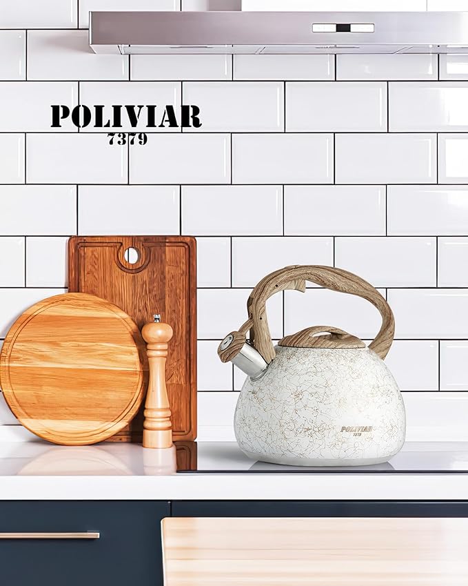 POLIVIAR Tea Kettle, Iron Grey Tea Pot Stovetop, 2.7 Quart Loud Whistling Coffee and Teapot, Food Grade Stainless Steel for Anti-Hot Handle and No-Rust, Suitable for All Heat Sources (JX2020-YB30)