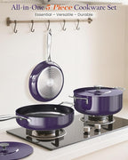 Nuwave Essential Series 5PC Ceramic Cookware Set PFAS-Free, G11 Duralon Blue Coating, Pots and Pans Set Non Stick, Diamond Scratch-Resistant,Stay-Cool Handle, Metal Lid,Induction Ready,Dishwasher Safe