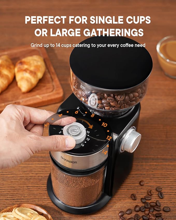 SHARDOR Electric Burr Coffee Grinder 2.0, Adjustable Burr Mill with 16 Precise Grind Setting for 2-14 Cup, Black