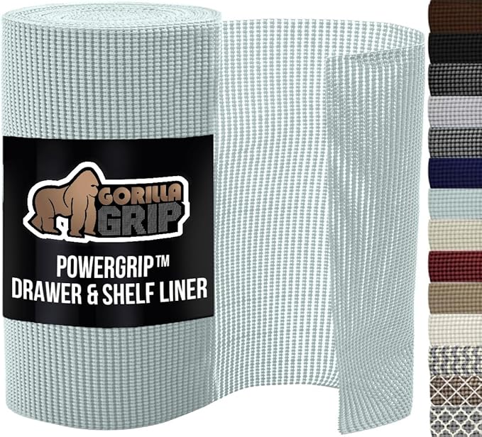 GORILLA GRIP powerGRIP Drawer Shelf and Cabinet Liner, Thick Strong Hold, Non-Adhesive Liners Protect Kitchen Cabinets and Cupboard, Bathroom Drawers, Easy Install, Breathable Mat, 20" x30', Spa Blue