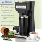 Mixpresso Coffee Maker Single Serve For Ground Coffee & Compatible With K Cup Pods, With 14oz Travel Mug & Reusable Filter For Home, Office & Camping.