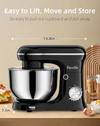 Facelle Tilt-Head Stand Mixer, 5QT+6QT Stainless Steel Two Bowls, 10 Speeds Kitchen Electric Food Mixer with Egg Whisk, Dough Hook, Beater, Dishwasher-Safe Attachment, Ideal Gift for Mom