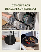 Famiware Mercury Dinnerware Sets with Pasta Bowls, Service for 6 (24 Pieces), Stoneware Plates and Bowls Sets, Microwave and Dishwasher Safe Dishes Set, Matte Black