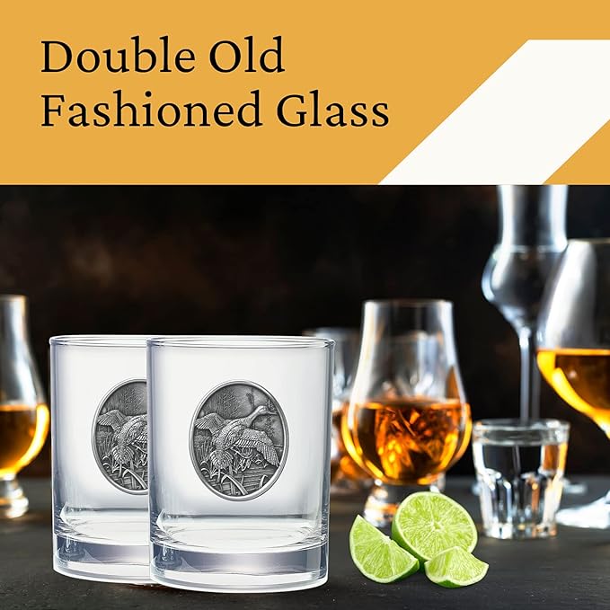 Heritage Pewter Pintail Duck Double Old Fashion | Double Rocks Glass 14 OZ for Liquor | Expertly Crafted Pewter Glass