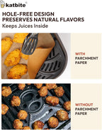 Katbite Air Fryer Disposable Paper Liners 100 Pcs, 9x11 Inch, Oil Resistant & Easy Clean, Non-stick Rectangular Paper Sheets Basket Liner for Toaster Oven Xl Air Fryer