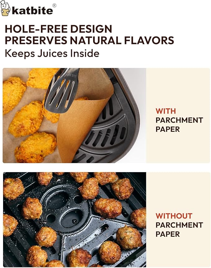 Katbite Air Fryer Disposable Paper Liners 100 Pcs, 9x11 Inch, Oil Resistant & Easy Clean, Non-stick Rectangular Paper Sheets Basket Liner for Toaster Oven Xl Air Fryer