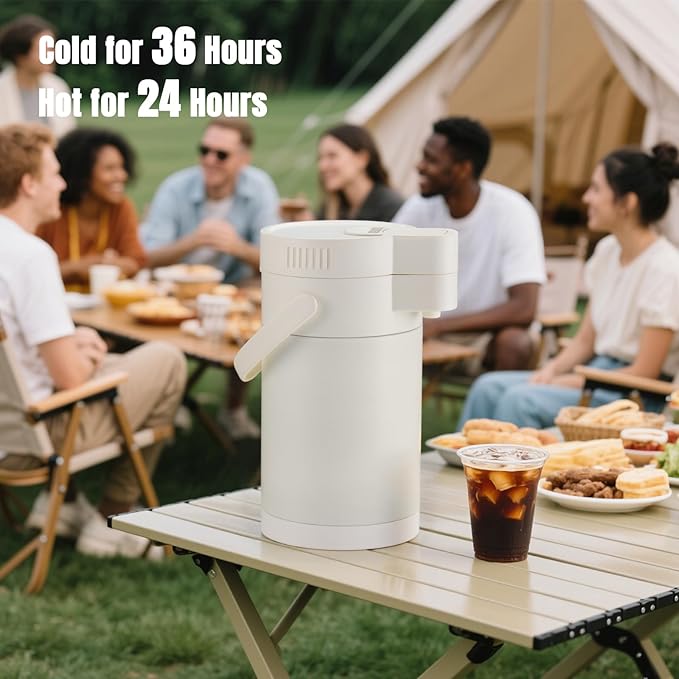 Insulated Water Jug 101OZ, Electric Drink Dispensers for Parties, Termos Para Cafe with Double Pump and Lazy Susan Base, Water Cooler Jug for Hot/Cold Water, Coffee, Juice (Cream White)